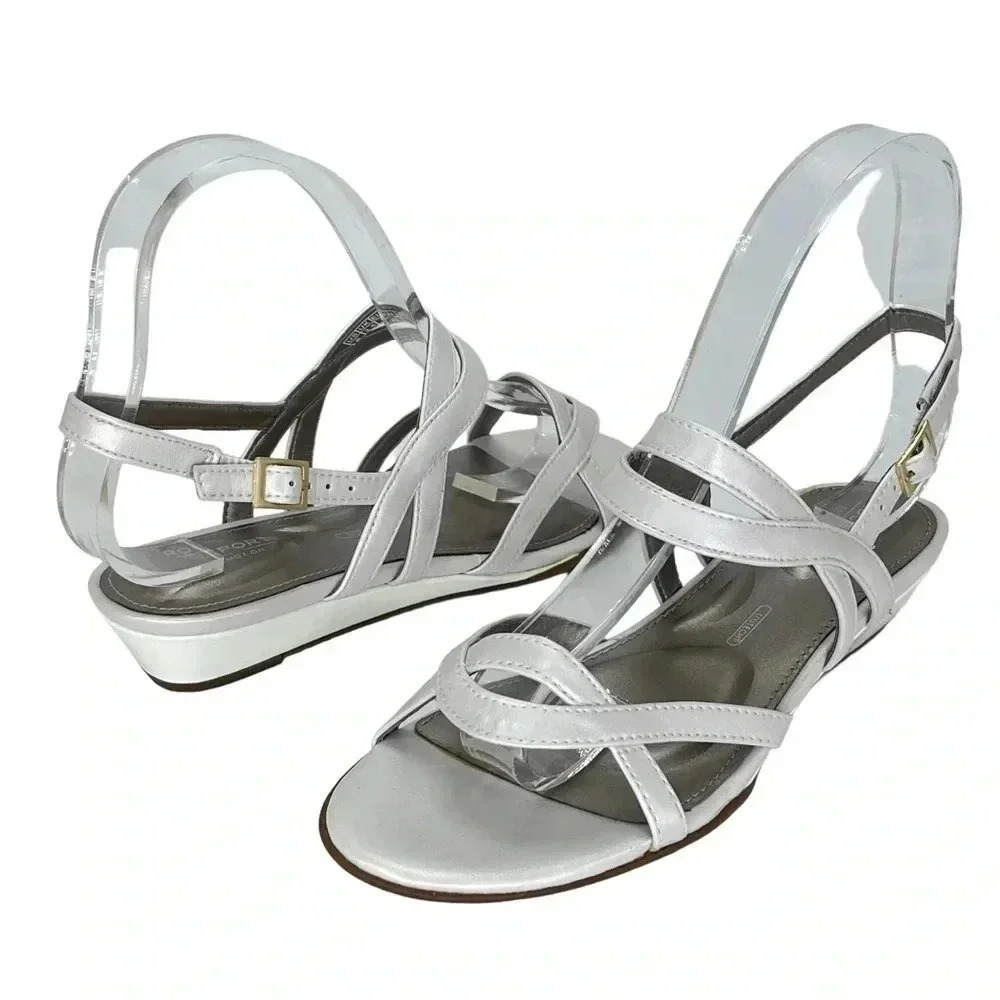 NWOB Rockport Zandra Pearlescent Faux Leather Womens Slingback Sandals - Picture 9 of 10